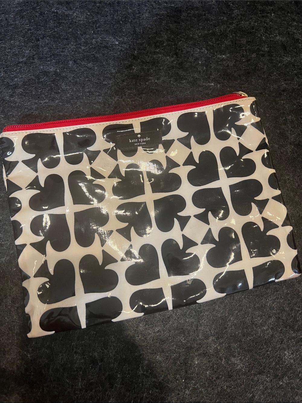 kate spade black & white patent pouch with red zipper vintage